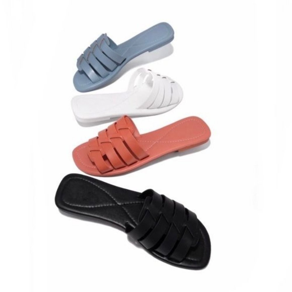 !! NEW !! Soft Vegan Leather Caged Slide Sandals in Blue - Picture 8 of 8